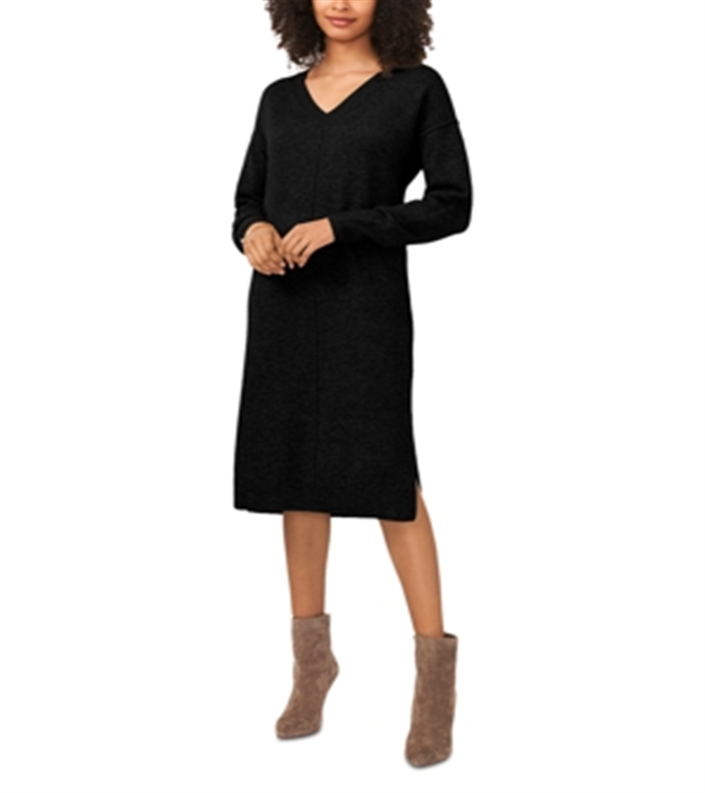 Vince Camuto V Neck Side Slit Dress Black Size XXS