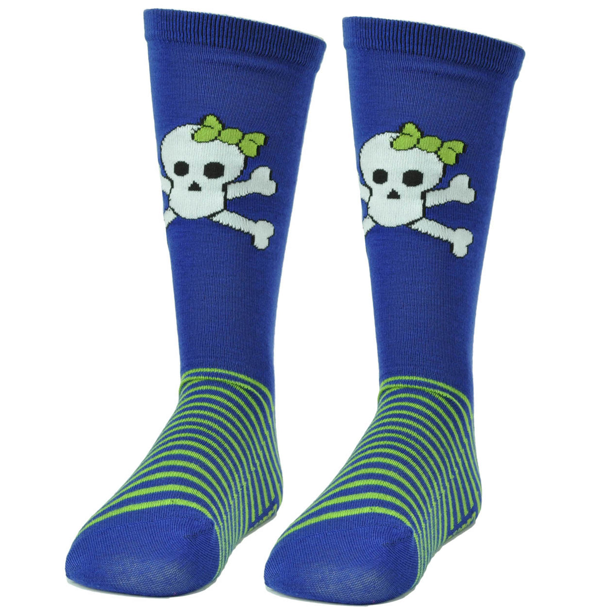 Pink Cookie Design Skull Royal Blue Green Striped Long Socks Size 6-12 Womens