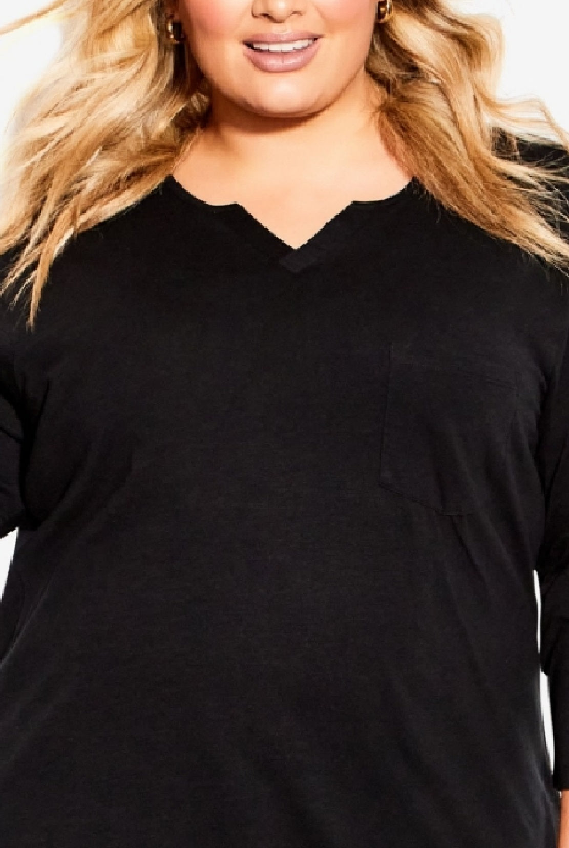 Avenue Women's Notch Neck 3/4 Sleeve Plain T-Shirt Black Size 18W