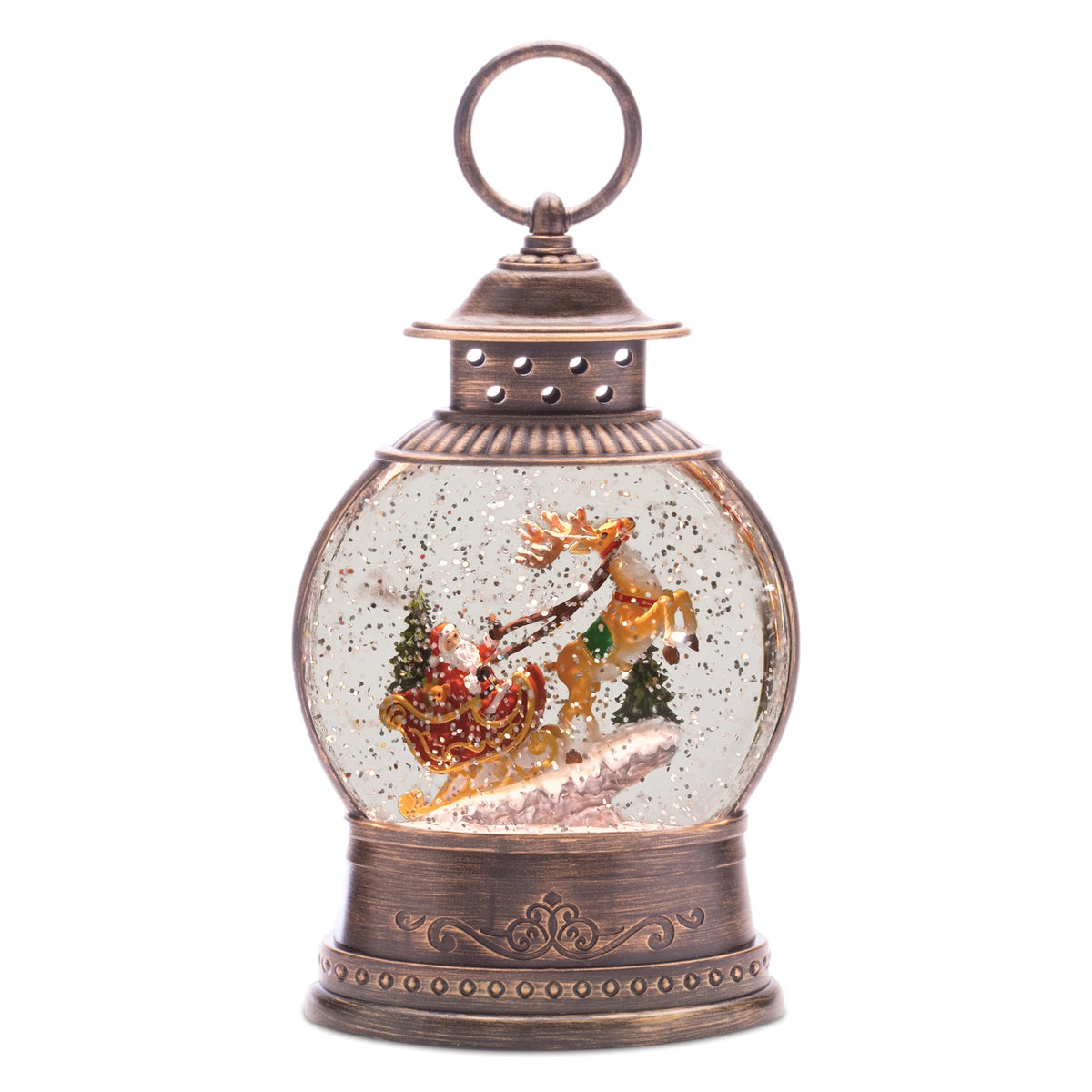 LED Santa in Sleigh Snow Globe 9"H