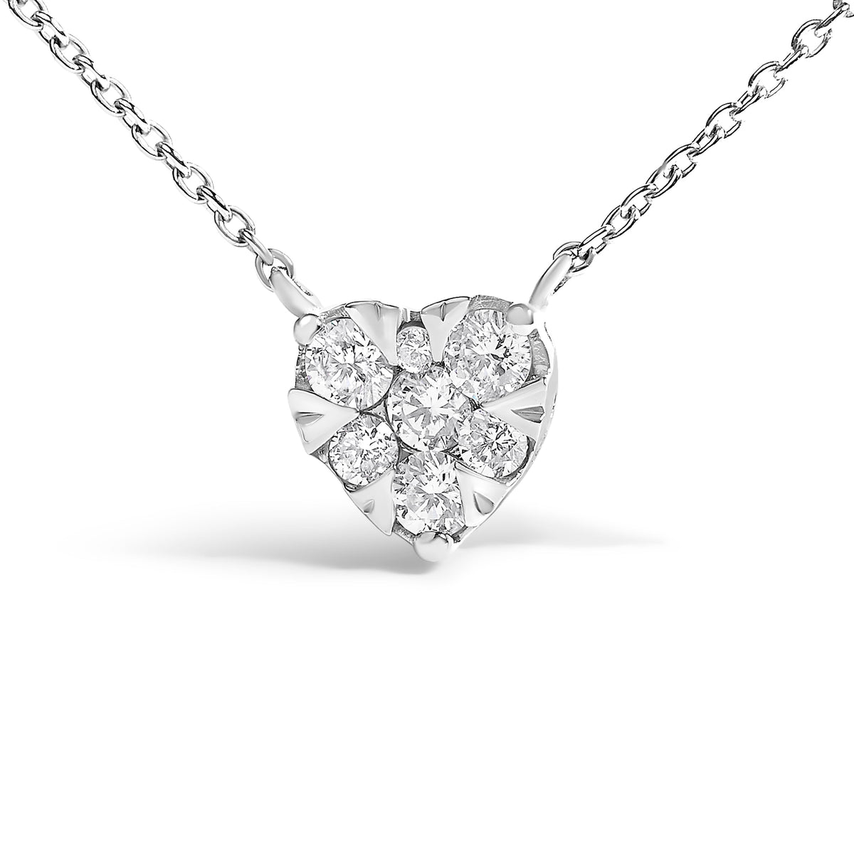 14K White Gold 1/4 Cttw Diamond Composite Heart Pendant Necklace - 18" Inches