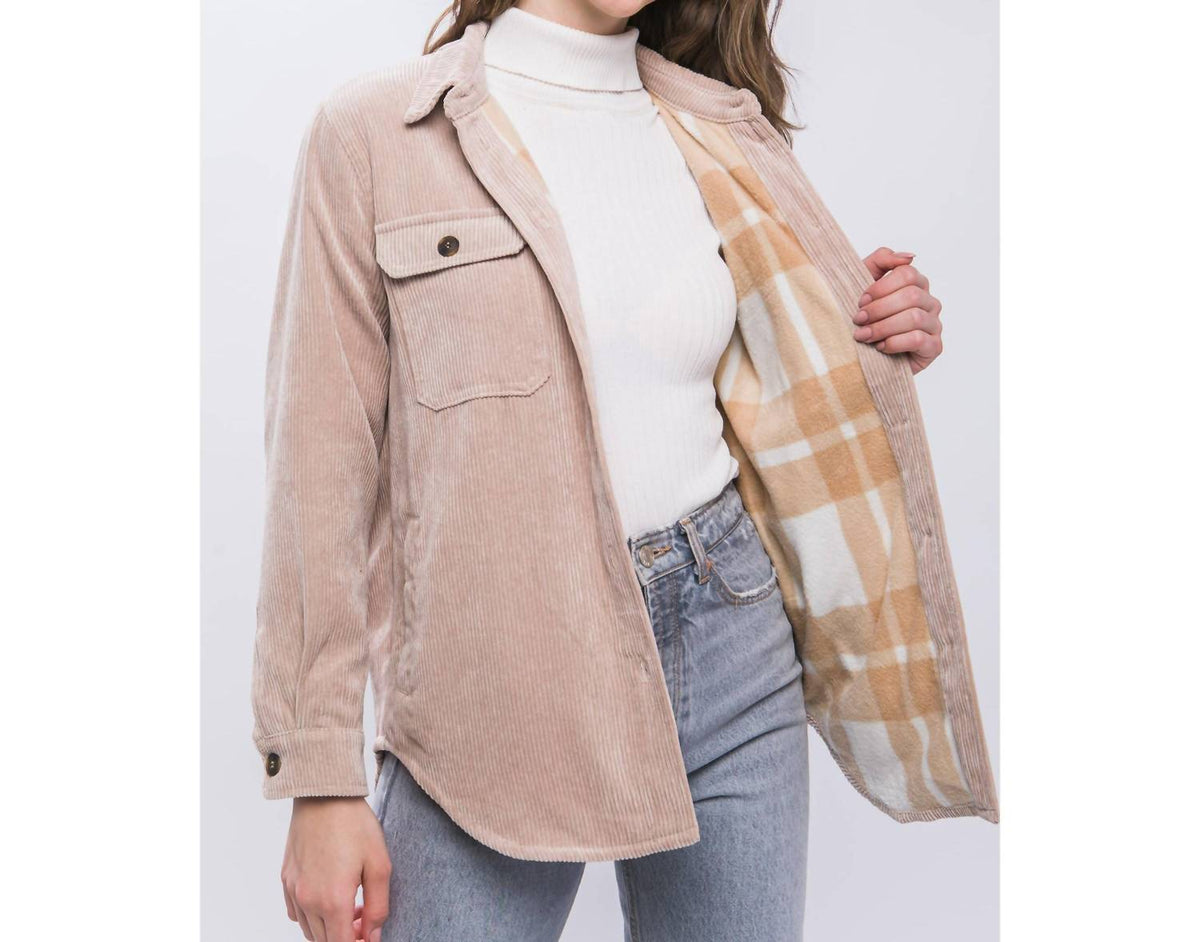 Apolline - Bonfire Heart Corduroy Shacket with Cozy Plaid Lining