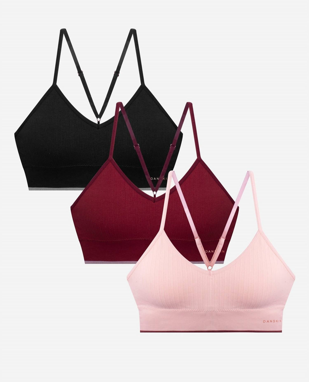 Danskin - Women's 3-pack Seamless Braid Texture Bralette With Contrast Line
