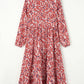 Printed Notched Long Sleeve Dress