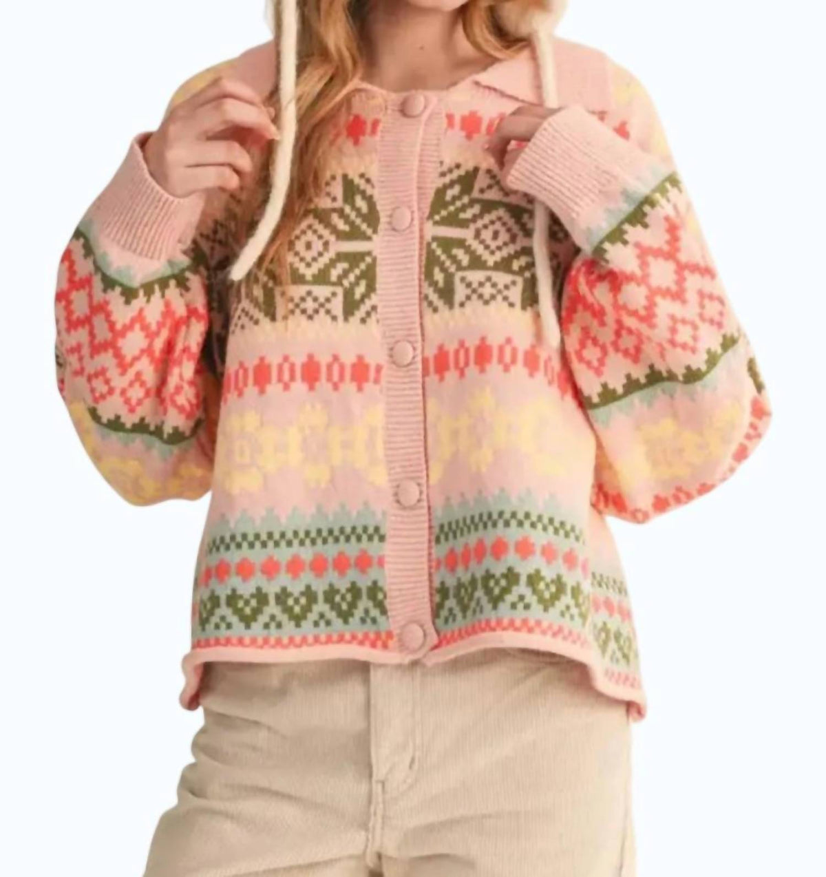 &Merci - Ribbed Collared Neckline Cardigan