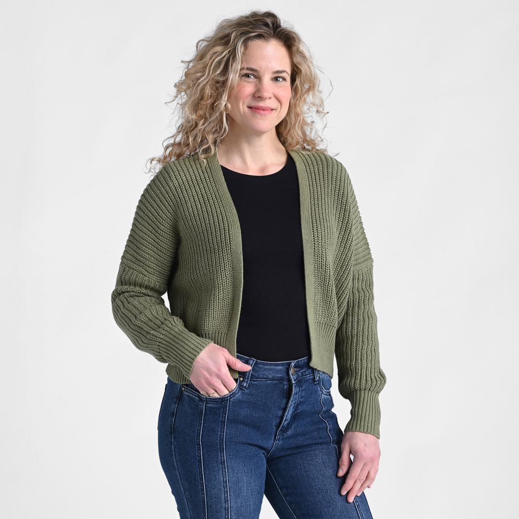 Indigo Thread Co. V-Neck Drop Shoulder Stitch Detailed Cardigan