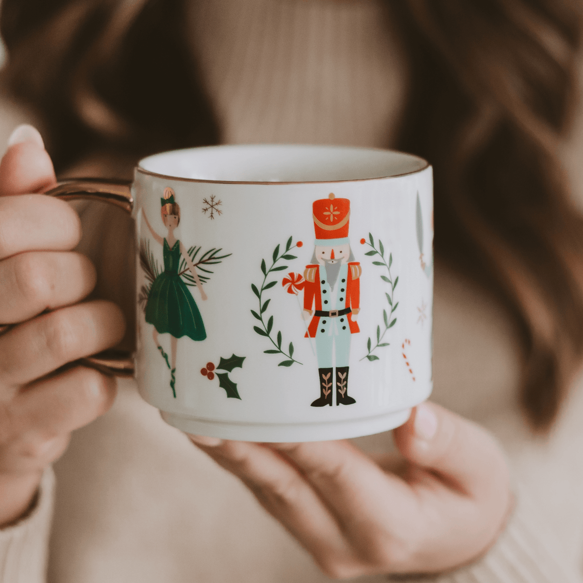 Nutcracker 14 oz Gold Handle Coffee Mug