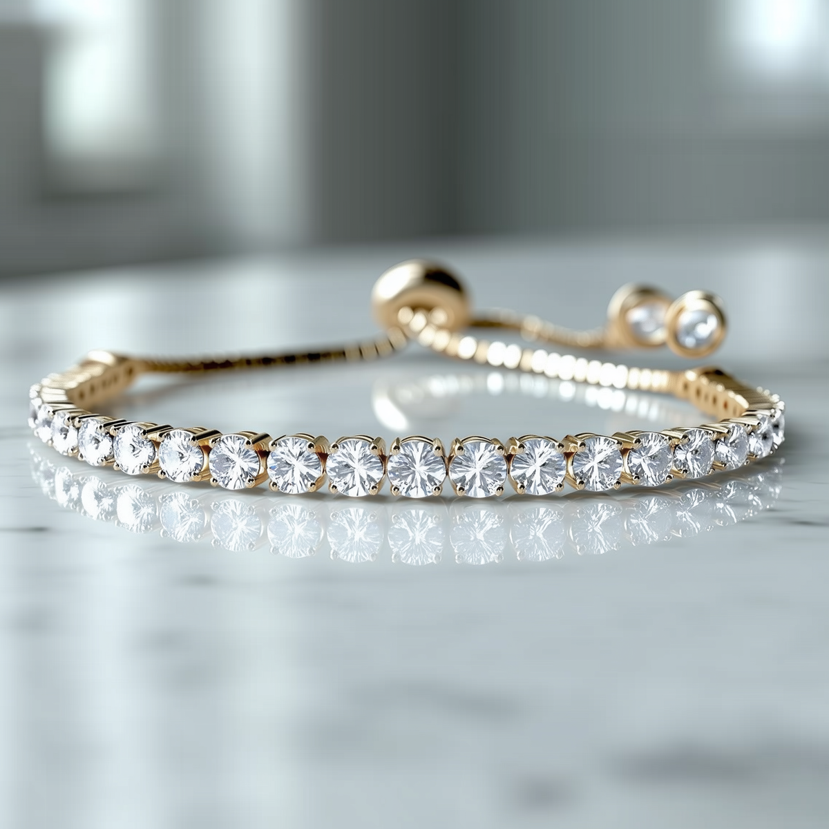 Amy and Annette 14K Gold Adjustable Tennis Bracelet with Simulated Diamonds