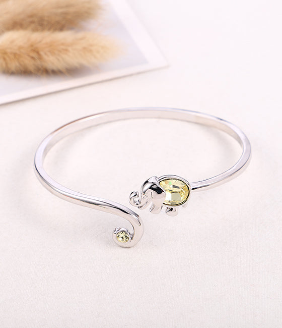 Simulated Diamond Elephant Bangle Bracelet in 18K White Gold
