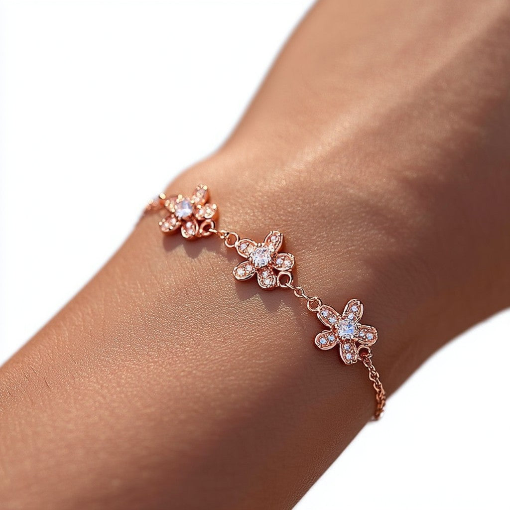 14K Gold Crystal Flower Power Adjustable Bracelet