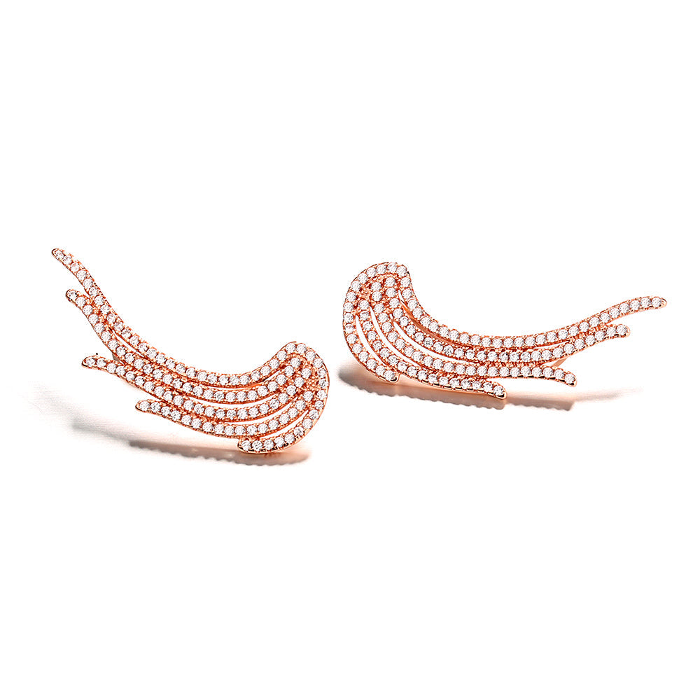 White Gold Angel Wing Crawler Climbers with Simulated Diamonds