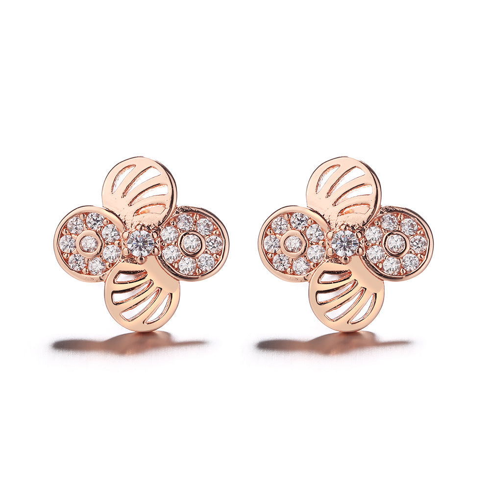 18K Rose Gold Crystal Flower Stud Earrings