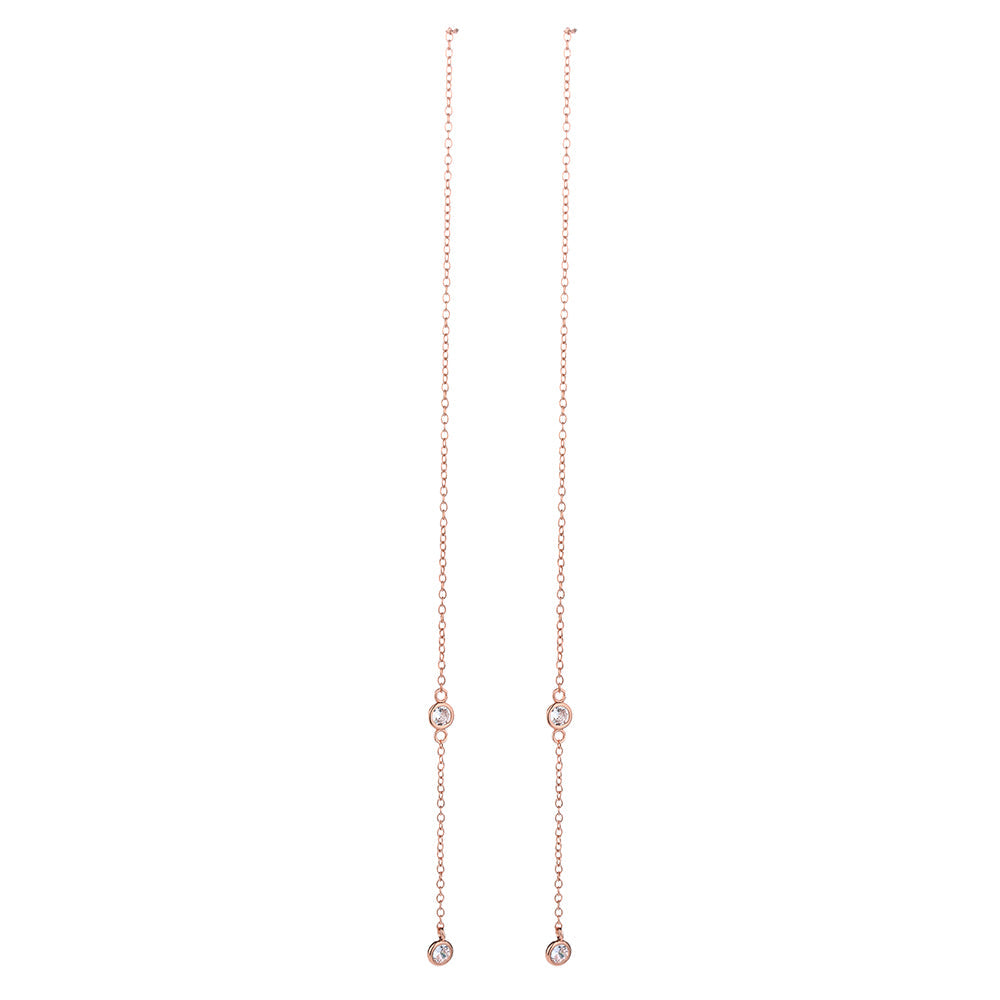 Sterling Silver Drop Pull Through Drop Earrings with Crystal