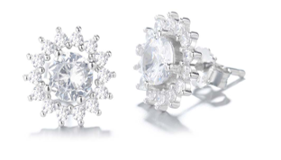 Simulated Diamond Sterling Silver Halo Flower Stud Earrings