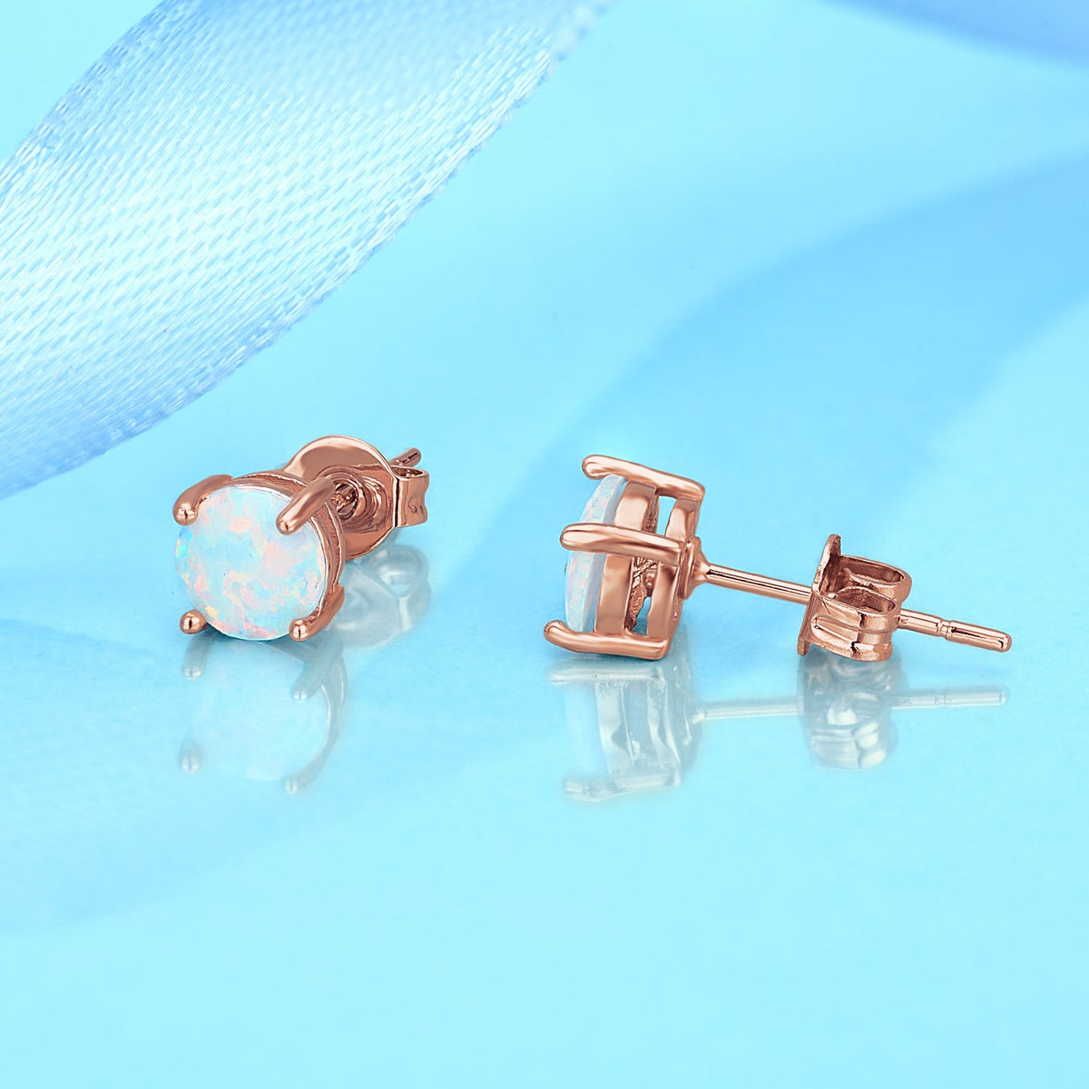 18K Gold and Sterling Silver With White Fiery Opal Stud Earring