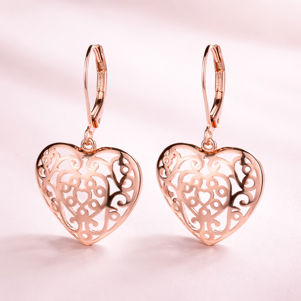 14K Gold and Sterling Silver Filigree Heart Earring