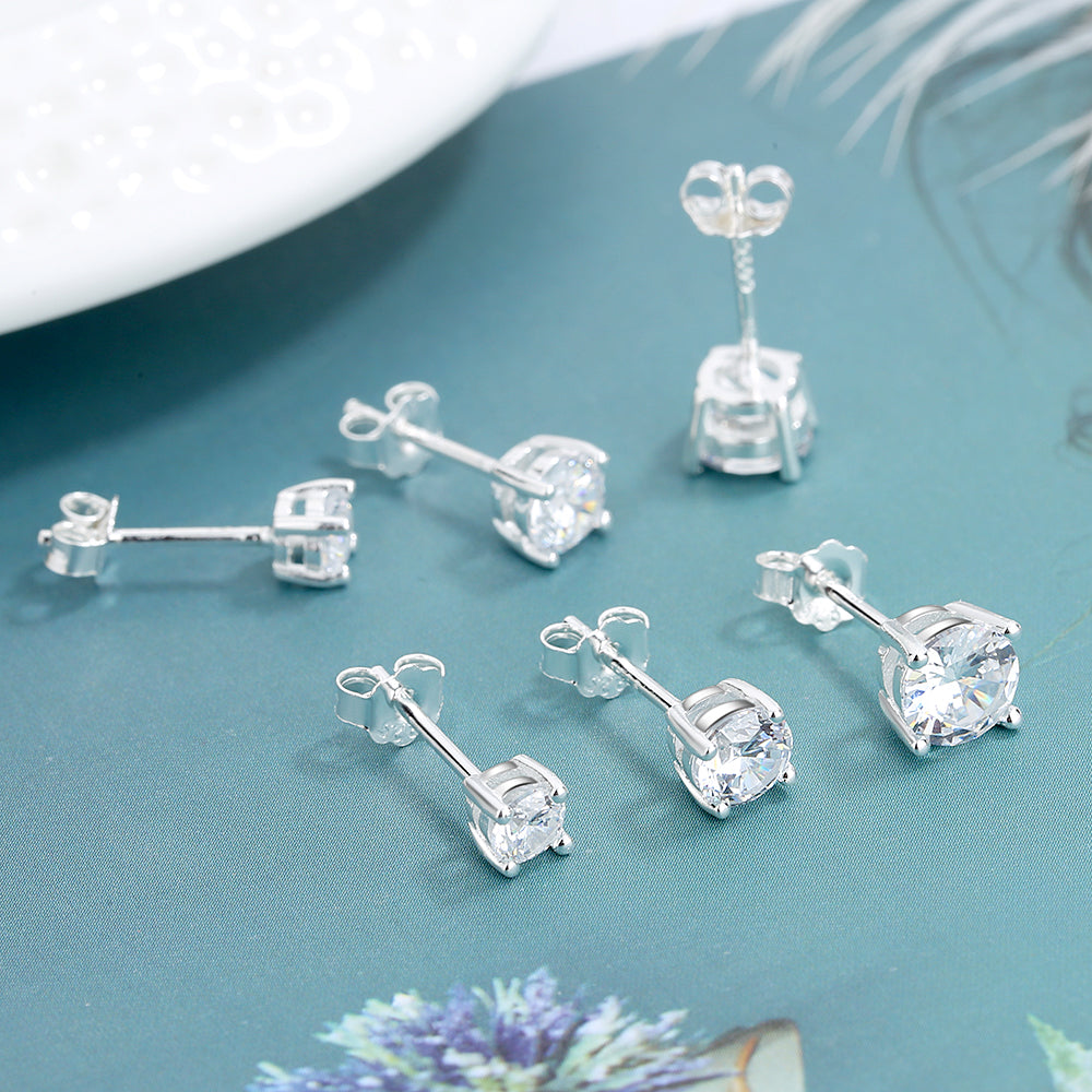 14K Gold over Sterling Silver Stud Earrings with Simulated Diamonds set of 3 (6 total pieces)