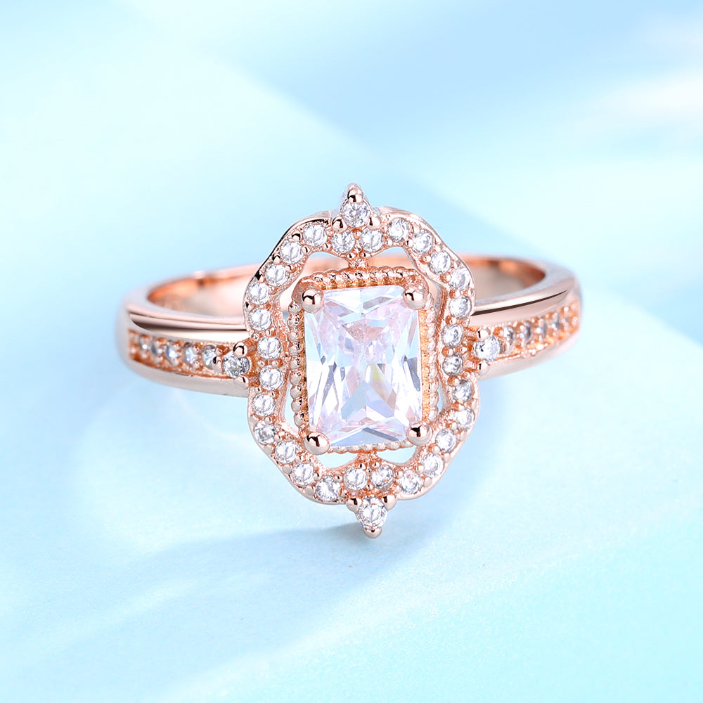 18K Rose Gold Simulated Diamond Vintage Diamond Engagement Ring