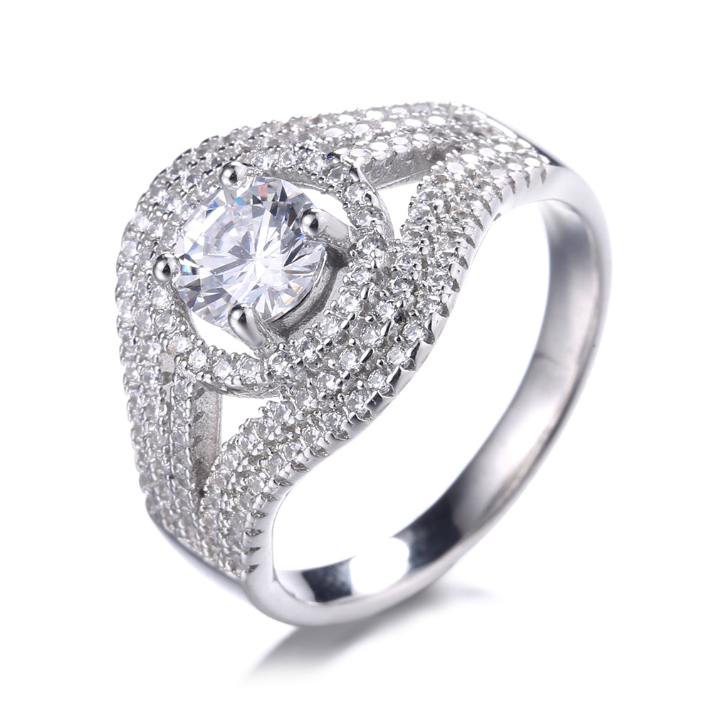 Silver-Tone 5 Row Halo Engagement Ring with Simulated Diamonds