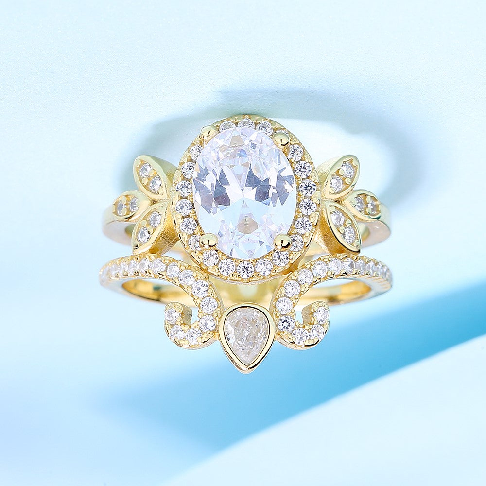 Sterling Silver Quaint Engagement Ring with crystals
