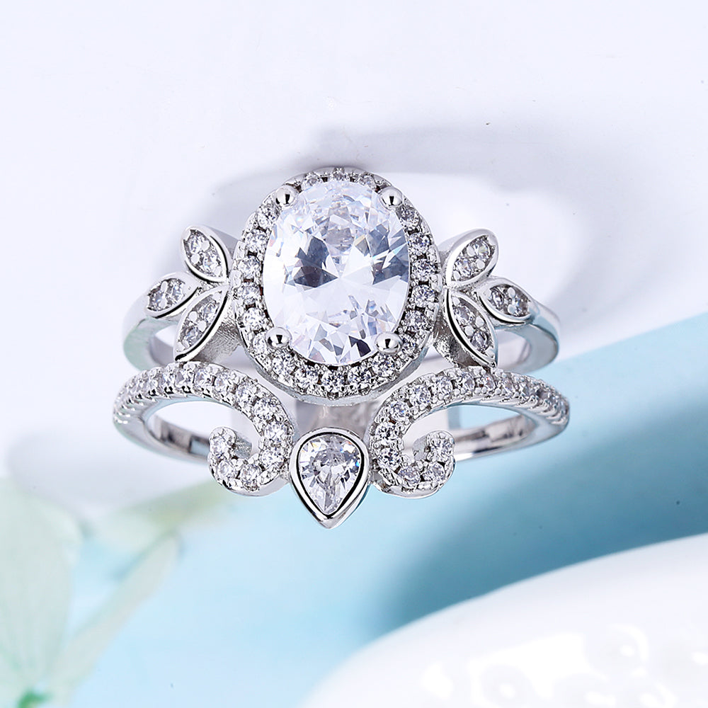 Sterling Silver Quaint Engagement Ring with crystals