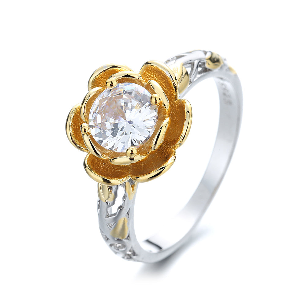 Amy and Annette 14K Gold over Sterling Silver Floral Ring with Simulated Diamonds