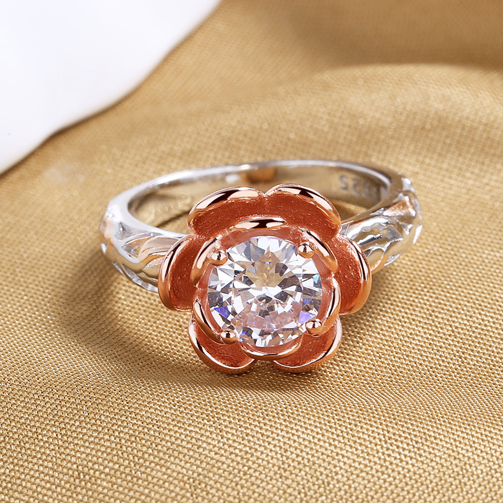 Amy and Annette 14K Gold over Sterling Silver Floral Ring with Simulated Diamonds