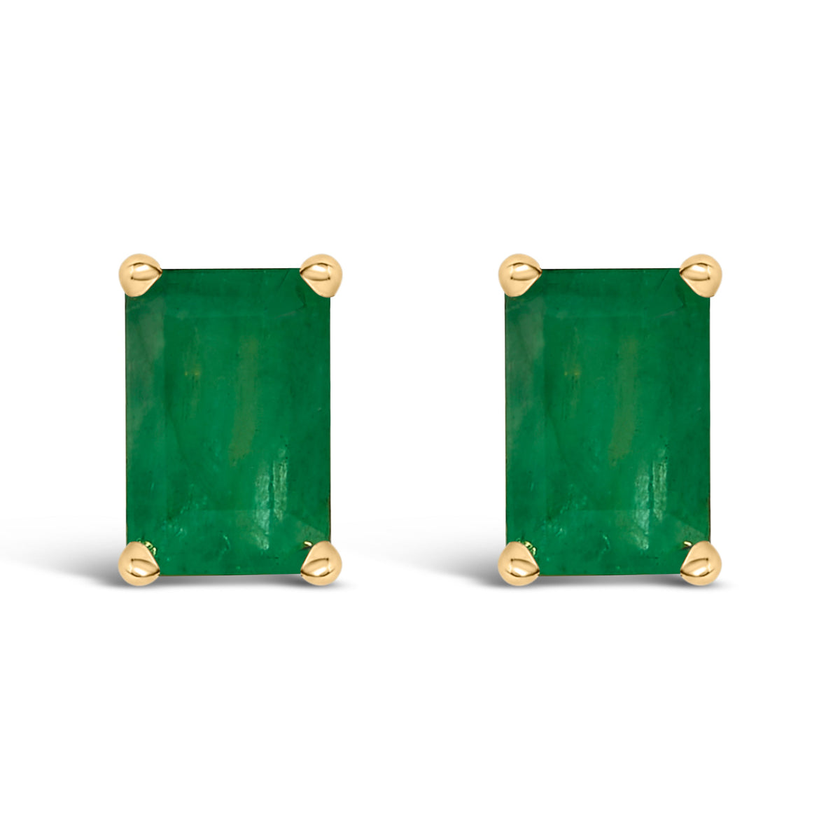 14K White Gold 6x4MM Emerald Shaped Amethyst Solitaire Stud Earrings