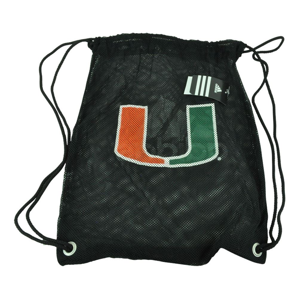 NCAA Miami Hurricanes Black Mesh Backpack String Bag Gym Sports Canes Game