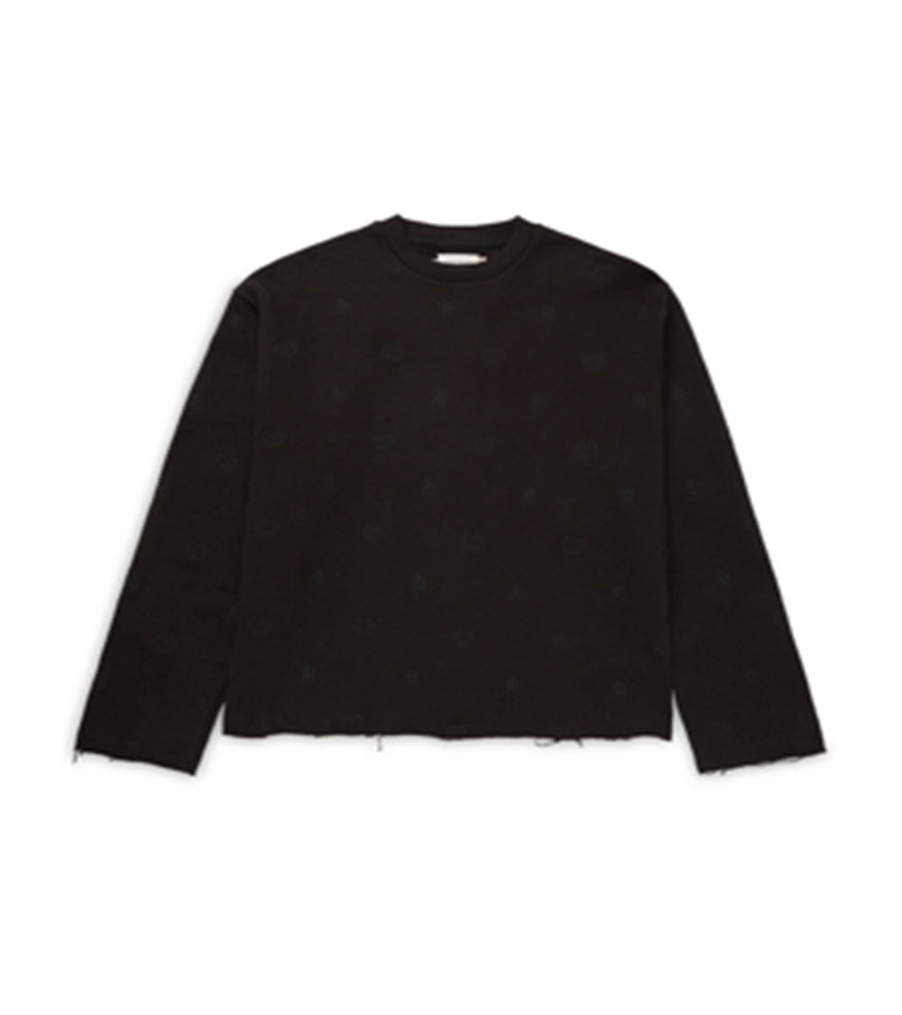 Honor the Gift Crest Monogram Raw Edge Pullover Sweater Black Size L