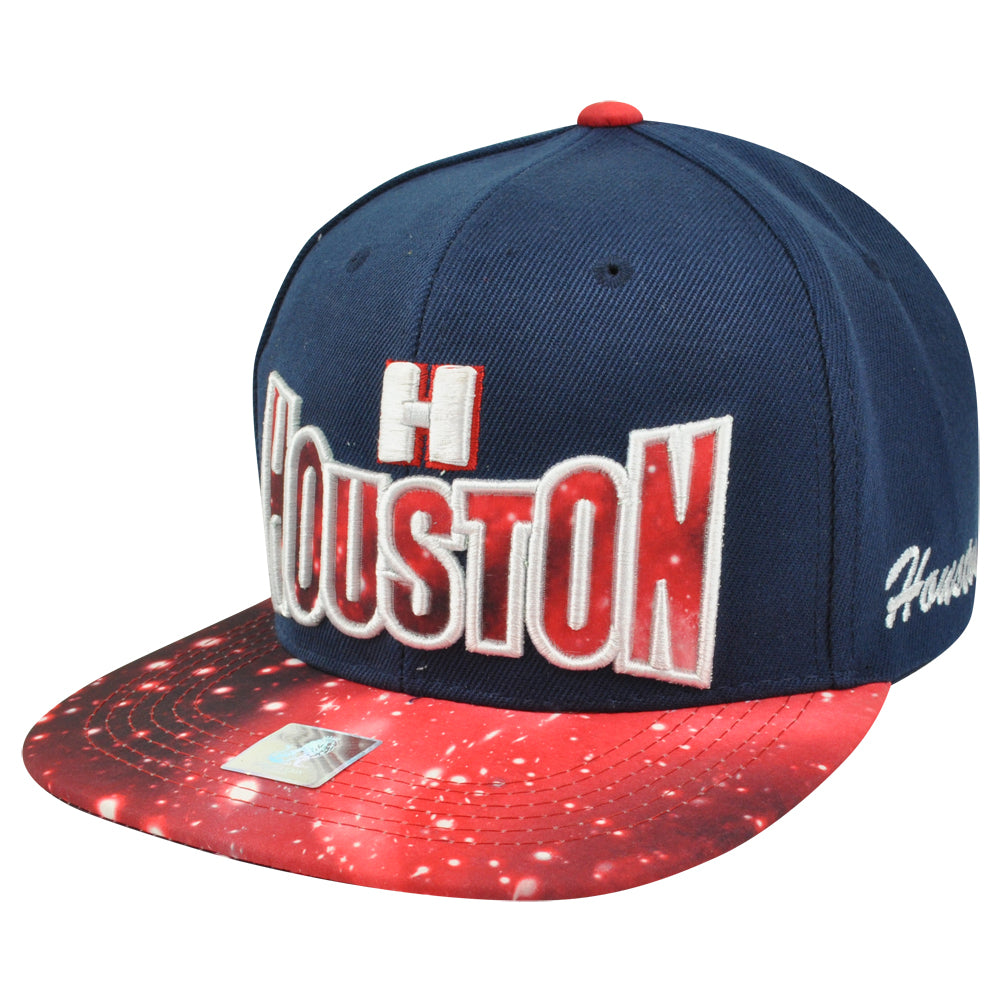 Houston H Town City Blue Galactic Sublimated Galaxy Flat Bill Snapback Hat Cap