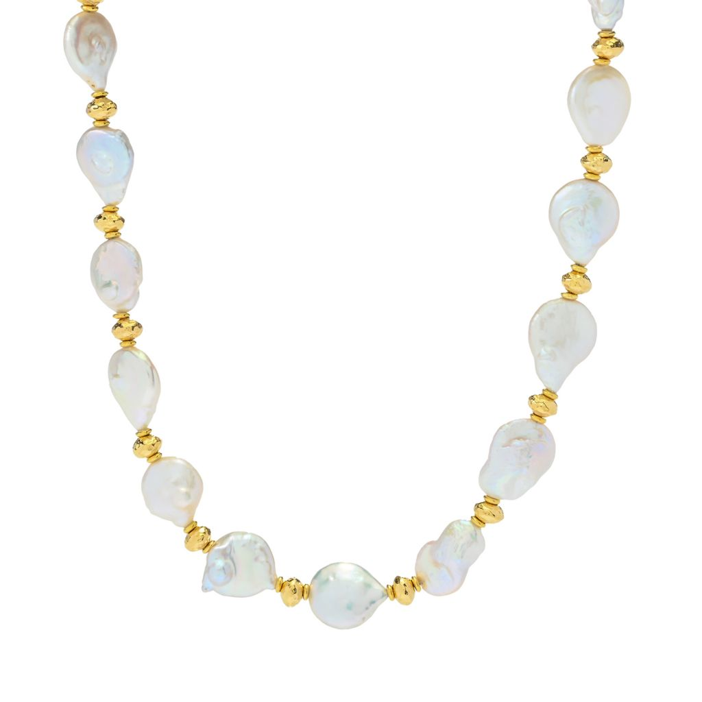 Perlaviva 18K Gold Plated 13.5-15.5mm Keshi Cultured Pearl Necklace