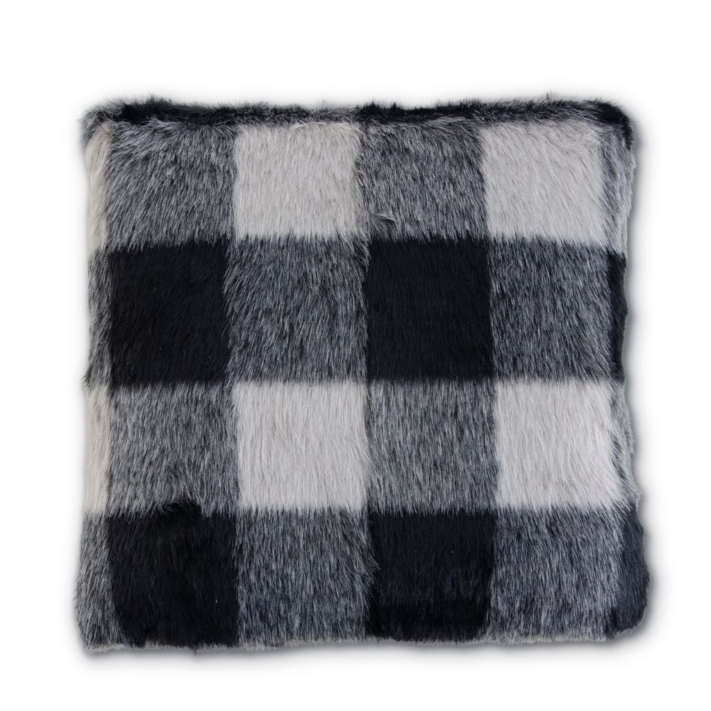 At Home w/ Jorge Perez 17" Square Buffalo Plaid Faux Fur Pillow