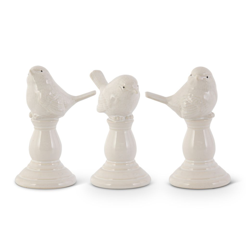 At Home w/ Jorge Parez Assorted Cream Ceramic Birds on Pedestal