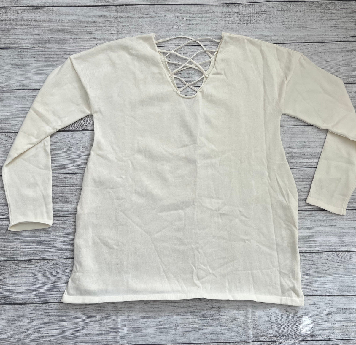 Frankie & Pop Women's Long Sleeve Cage V Neck Knit Sweater Top White Size Large