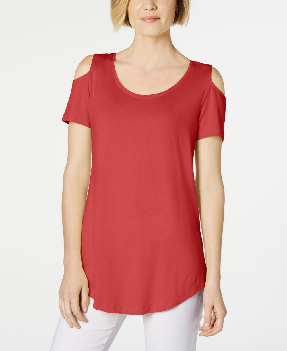 JM Collection Women's Cold Shoulder Swing T-Shirt Red Size XX-Large