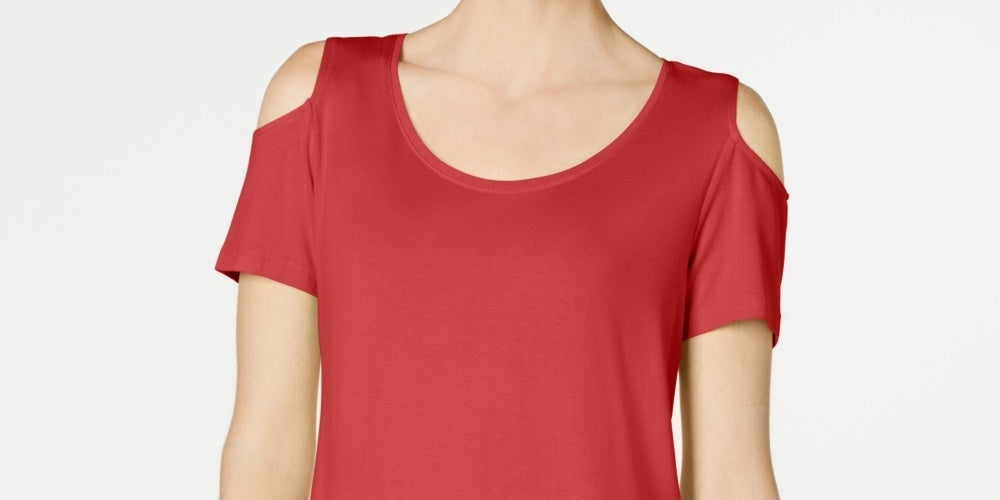 JM Collection Women's Cold Shoulder Swing T-Shirt Red Size XX-Large