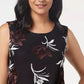 Alfani Women's Black Asymmetric Floral Jewel Neck Top Red Size Small