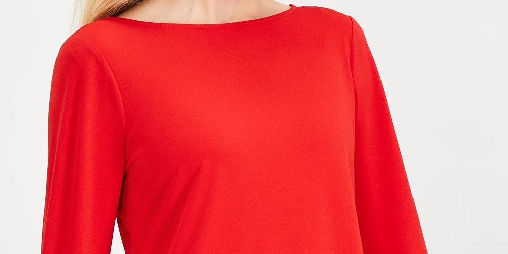 Charter Club Women's Blouse Cherry Tie 3/4 Sleeve Crepe Red Size X-Large
