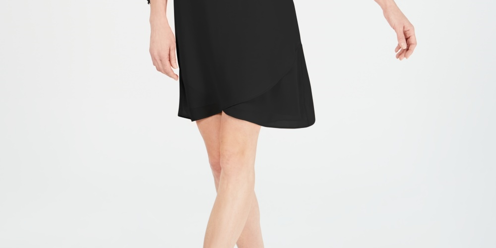 JM Collection Women's Tie Sleeve Necklace Dress  Black Size Petite Large