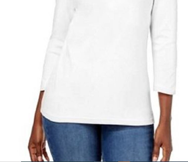 Karen Scott Women's Cotton V Neck Button Trim Top White Size Large