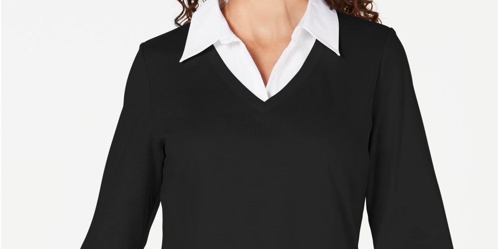 Karen Scott Women's Cotton Layered Look Top Black Size Small
