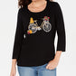 Karen Scott Women's Embroidered Bicycle Top Black Size X-Large
