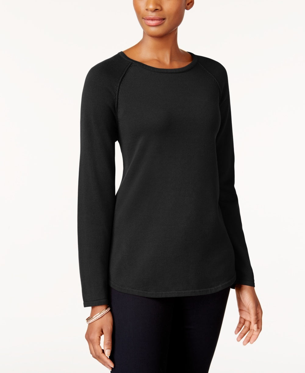 Karen Scott Women's Petite Cotton Sweater Deep Black Size Medium