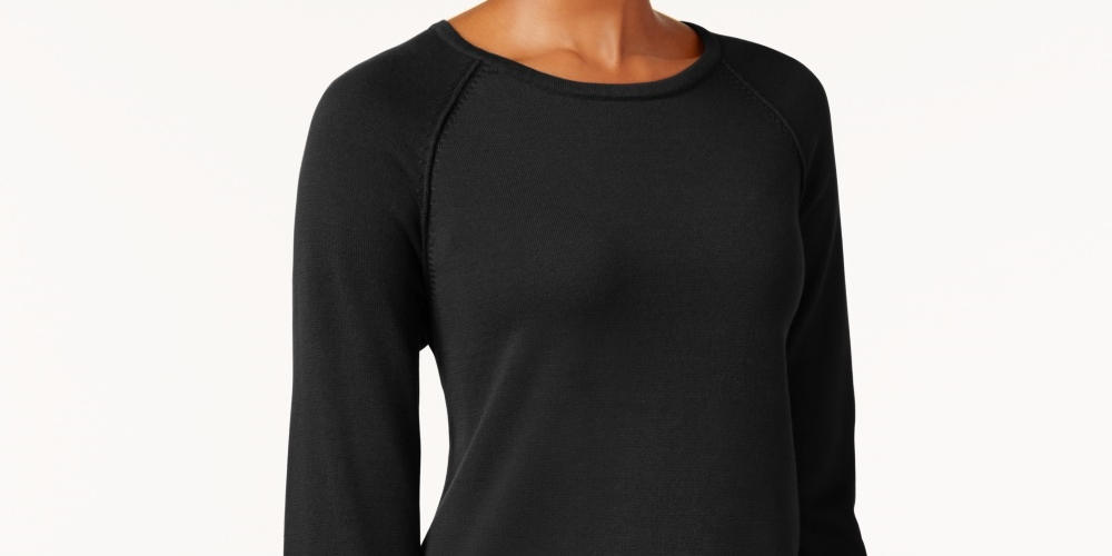 Karen Scott Women's Petite Cotton Sweater Deep Black Size Medium