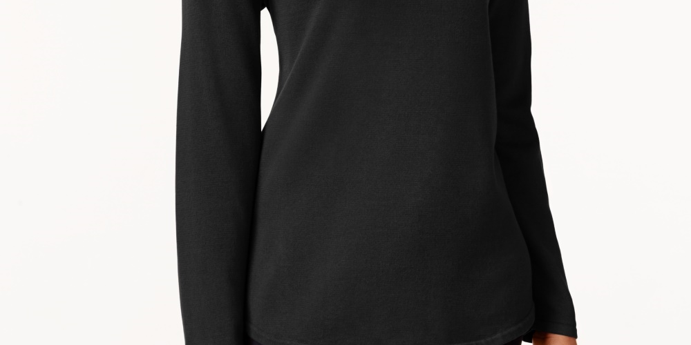 Karen Scott Women's Petite Cotton Sweater Deep Black Size Medium