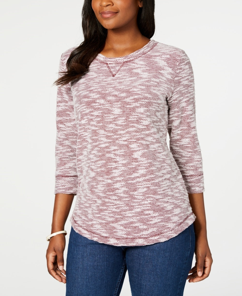 Karen Scott Women's Space Dye 3/4 Sleeve Top Red Size Petite Small