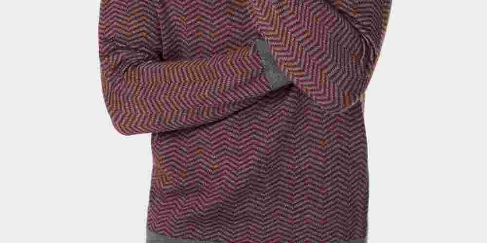 Tasso Elba Men's Merino Wool Blend V-Neck Herringbone Sweater Red Size Large