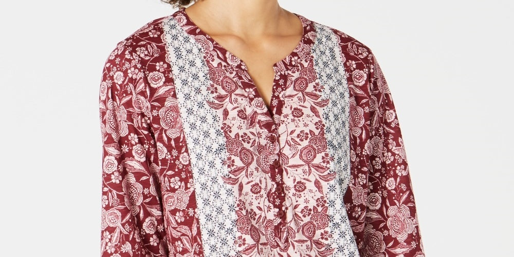 Style & Co Women's Patchwork Print Top Red Size Large