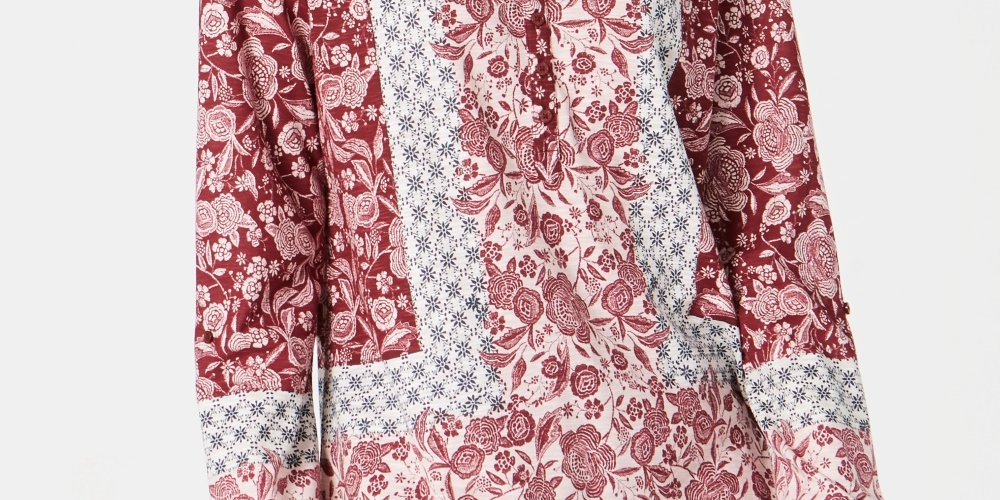 Style & Co Women's Patchwork Print Top Red Size Large